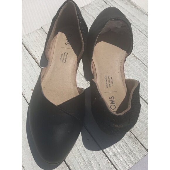 TOMS Jutti d'Orsay Black Flat, Slip On Women's Shoes Sz 7 EU 37.5 EUC Glitter - Picture 9 of 16